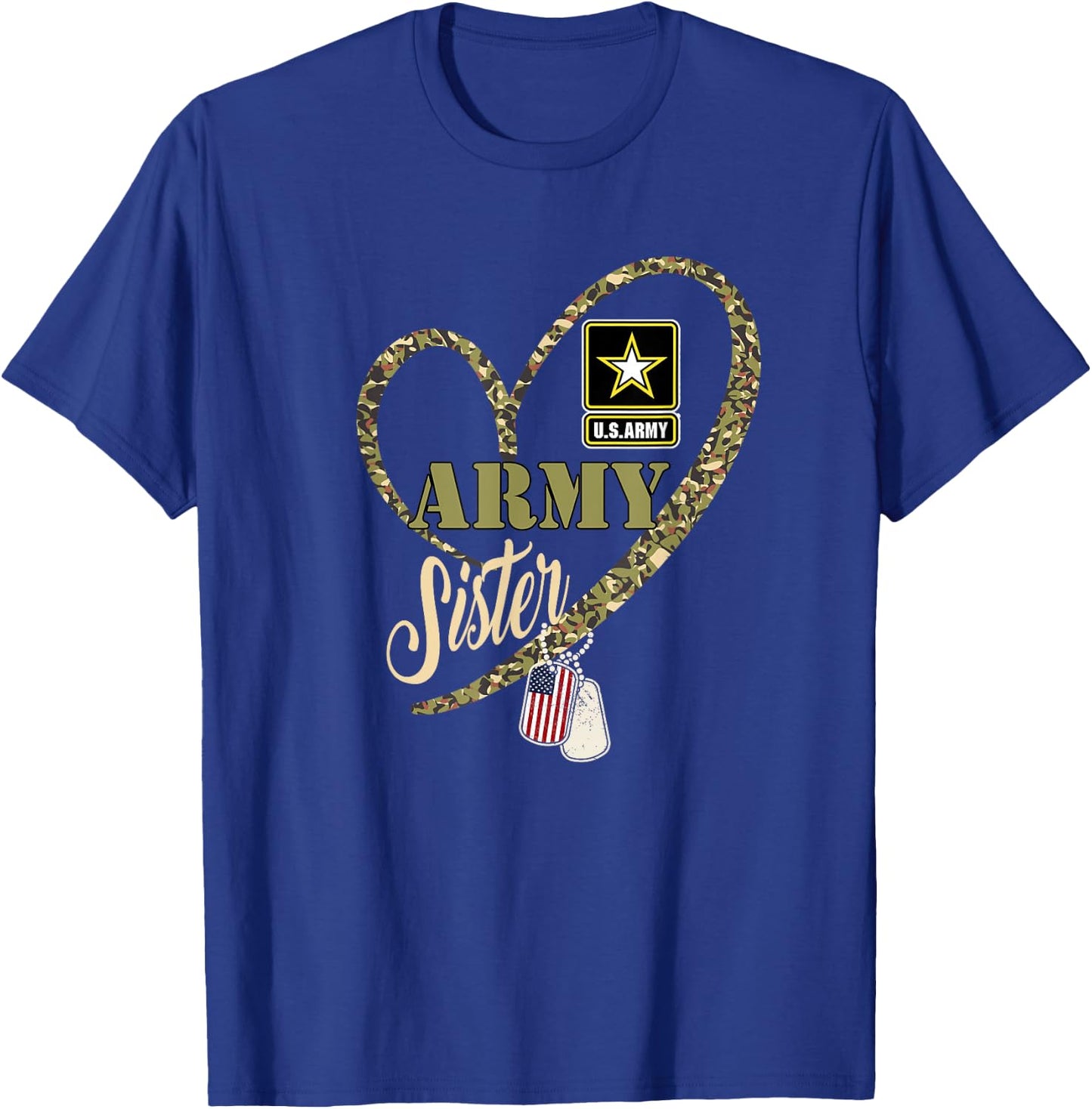 Proud Army Sister Clothing Funny Military Heart Camouflage T-Shirt - T-Shirt | Royal