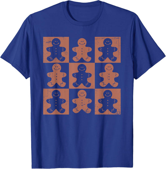 Vintage Christmas Gifts Women Men Gingerbread Retro Checkered Gingerbread Man Distressed Christmas Pajamas T-Shirt - T-Shirt | Royal
