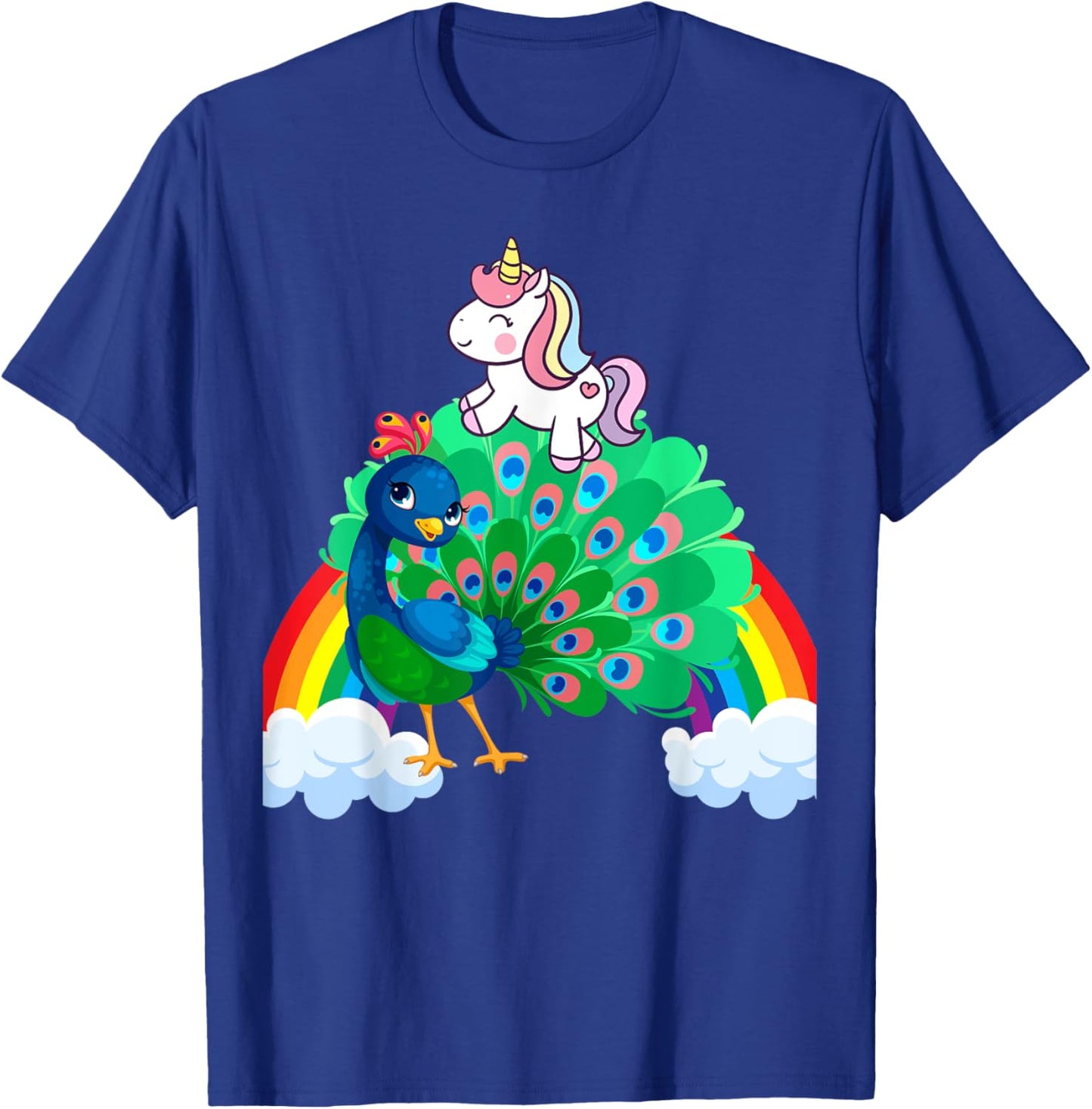 Unicorn Riding Peacock Boys Girls Men Women Kids Rainbow T-Shirt - T-Shirt | Royal