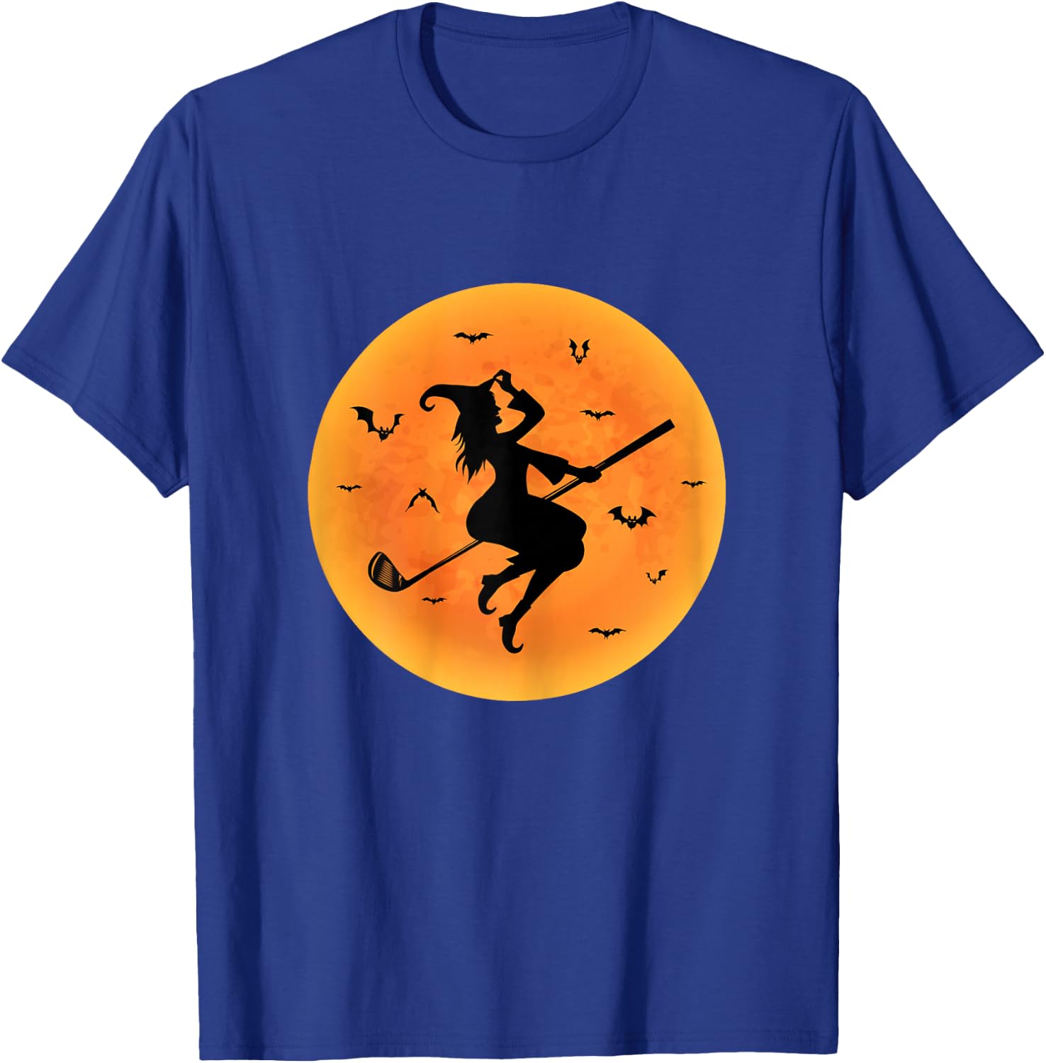Golf Witch Riding Golf Stick Funny Halloween Golf Player T-Shirt - T-Shirt | Royal