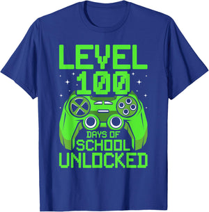 100th Day of School Boys Level 100 Days of School Unlocked T-Shirt - T-Shirt | Royal