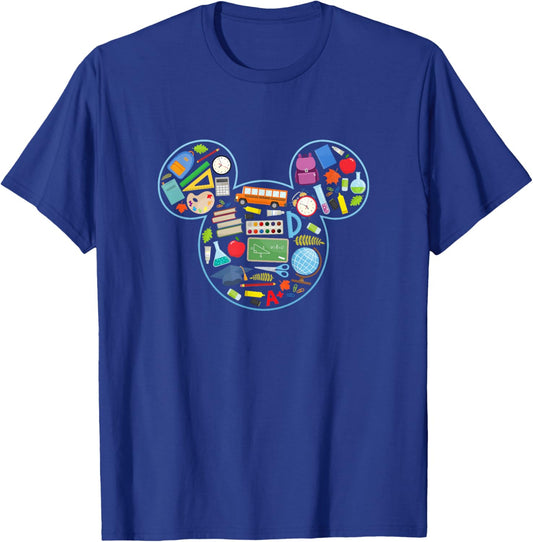 Disney Mickey And Friends Back To School Supplies Logo Fill T-Shirt - T-Shirt | Royal