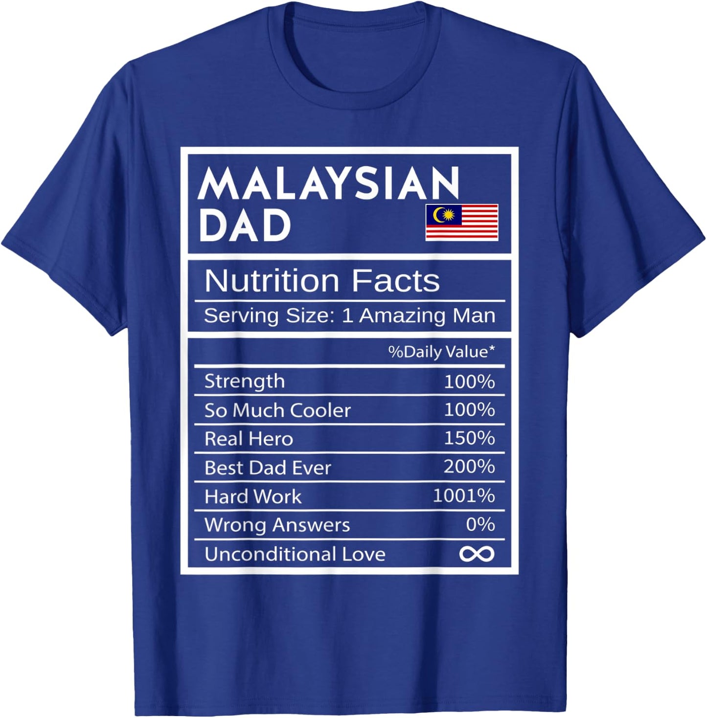 Malaysian Dad Nutrition Facts National Pride Gift Dad T-Shirt - T-Shirt | Royal