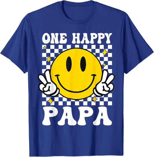 One Happy Dude Papa happy face 1st Birthday Family Matching T-Shirt - T-Shirt | Royal