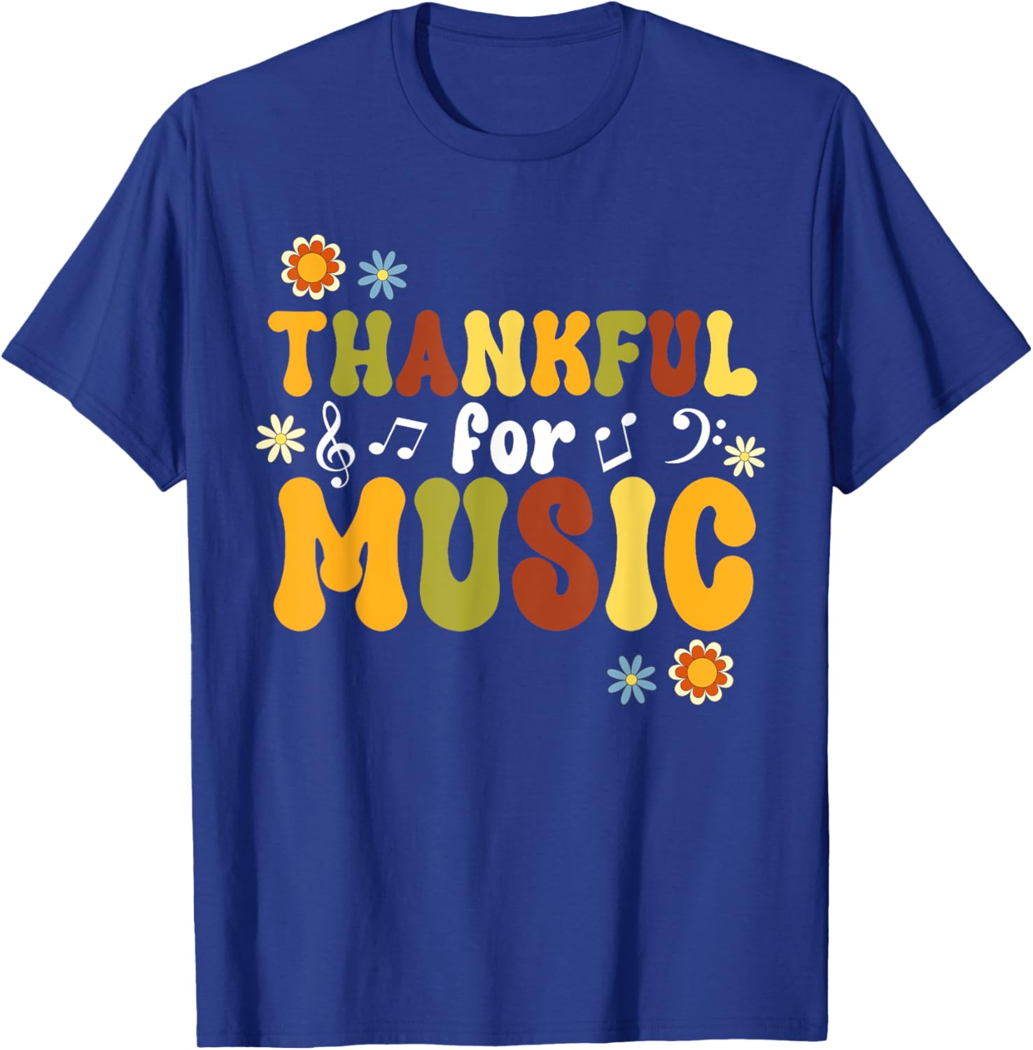 Retro Thankful For Music Floral Music Teacher Thanksgiving Men Women T-Shirt - T-Shirt | Royal