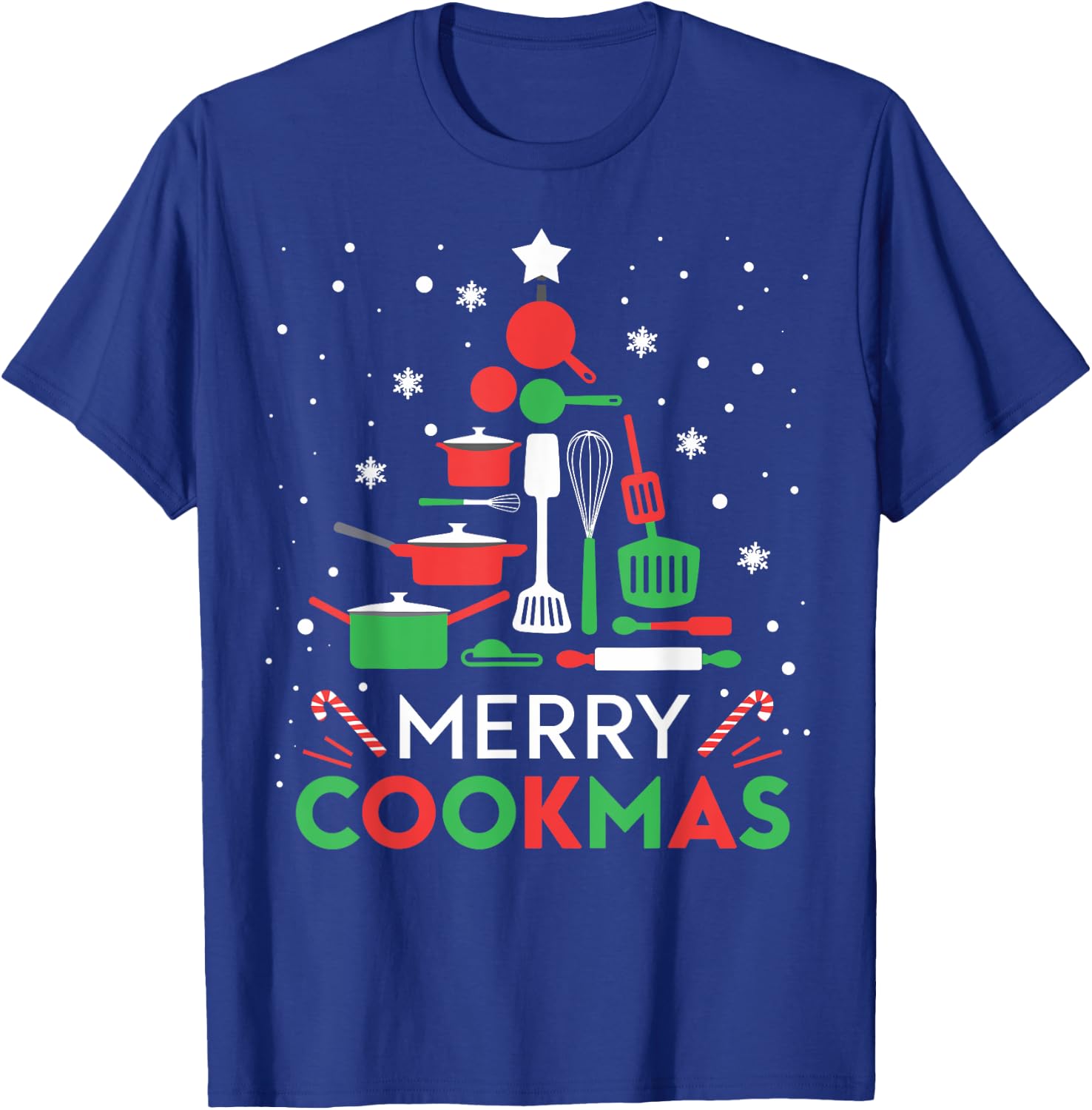 Merry Cookmas Funny Xmas Chef Cooking Christmas Tree T-Shirt - T-Shirt | Royal