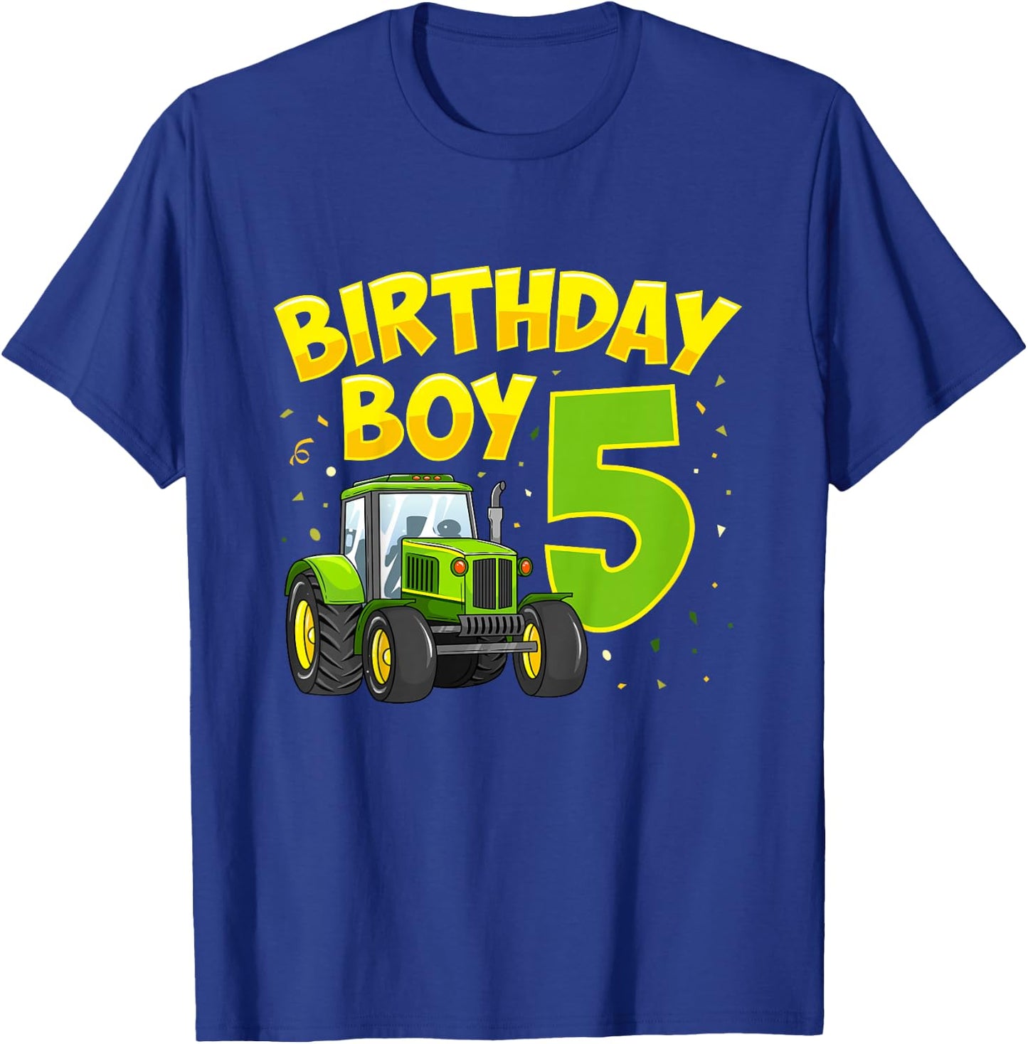 5th Birthday Boy 5 Year Old Farm Truck Tractor Party T-Shirt - T-Shirt | Royal