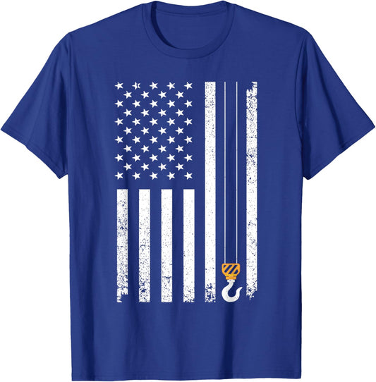 Crane Operator Art Dad USA Flag Construction Cranes T-Shirt - T-Shirt | Royal