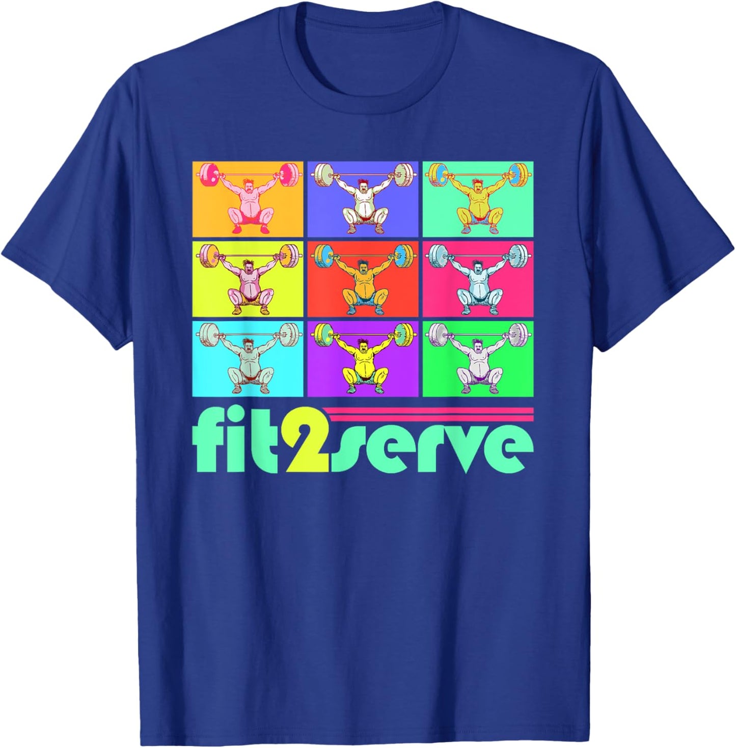 Pop Art 80s Style FIT2SERVE Weightlifting & Fitness T-Shirt - T-Shirt | Royal