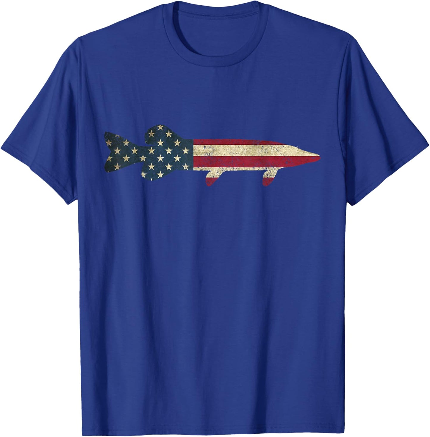 Pike Musky Fishing American Flag Vintage Patriotic Fisherman T-Shirt - T-Shirt | Royal