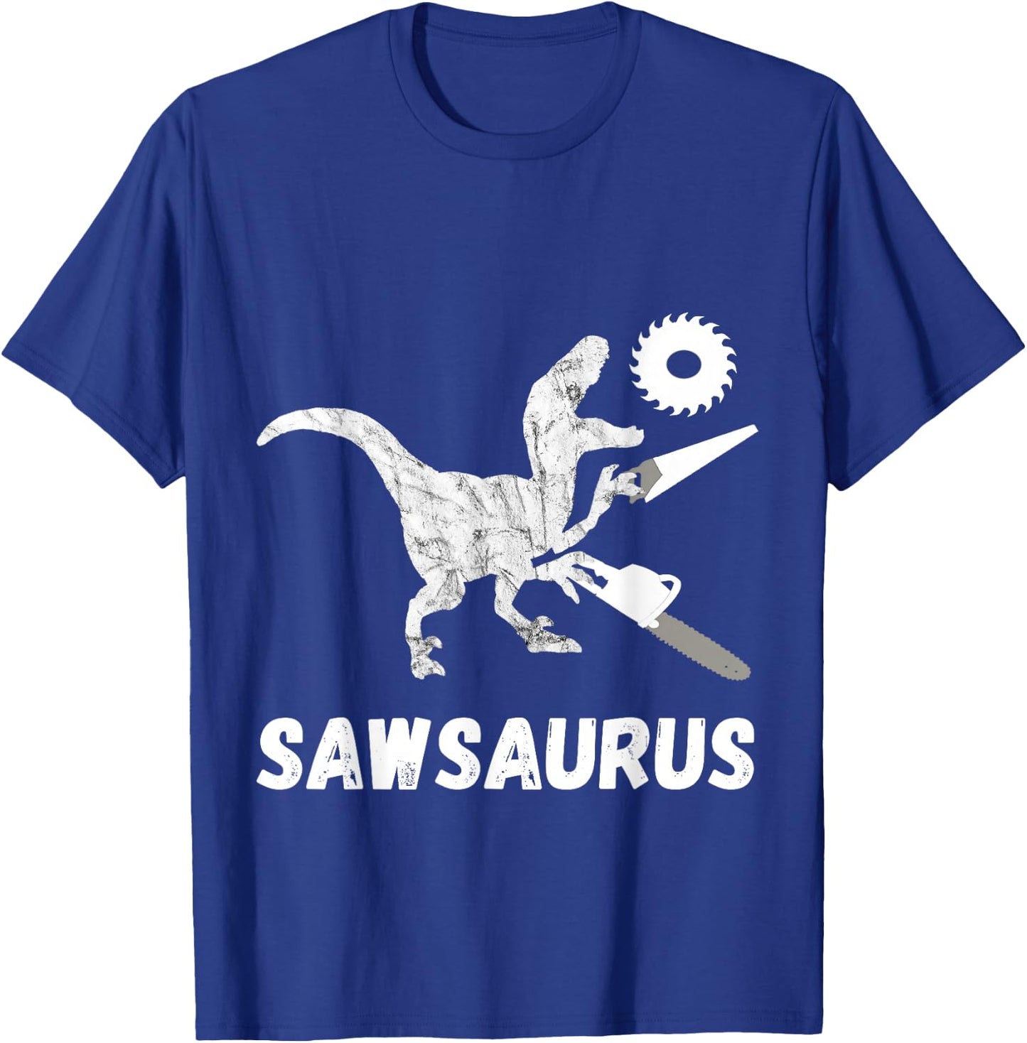 Carpenter Dinosaur Woodworker Dino Carpentry T-Rex Chainsaw T-Shirt - T-Shirt | Royal