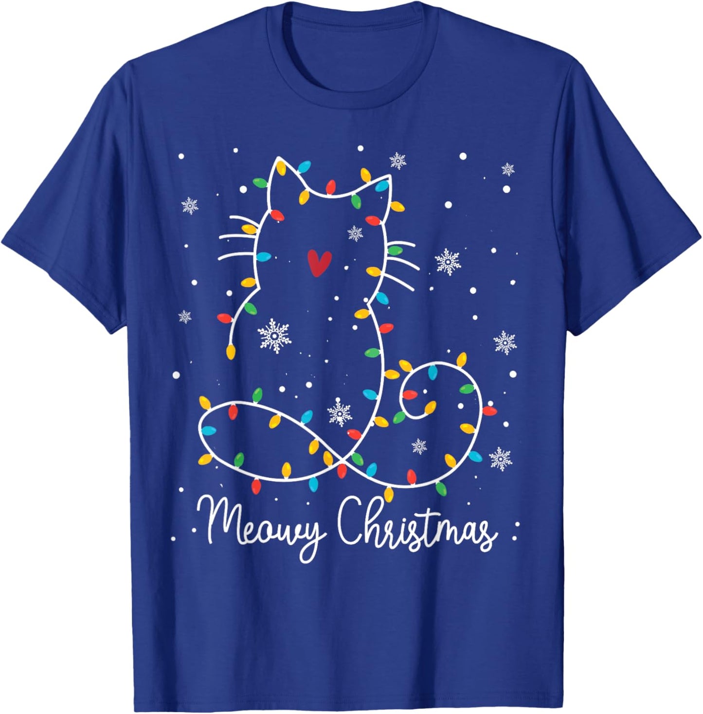 Cute Cat Meowy Christmas Light Cat Lover Mom Dad Merry Xmas Men Women Kids T-Shirt - T-Shirt | Royal