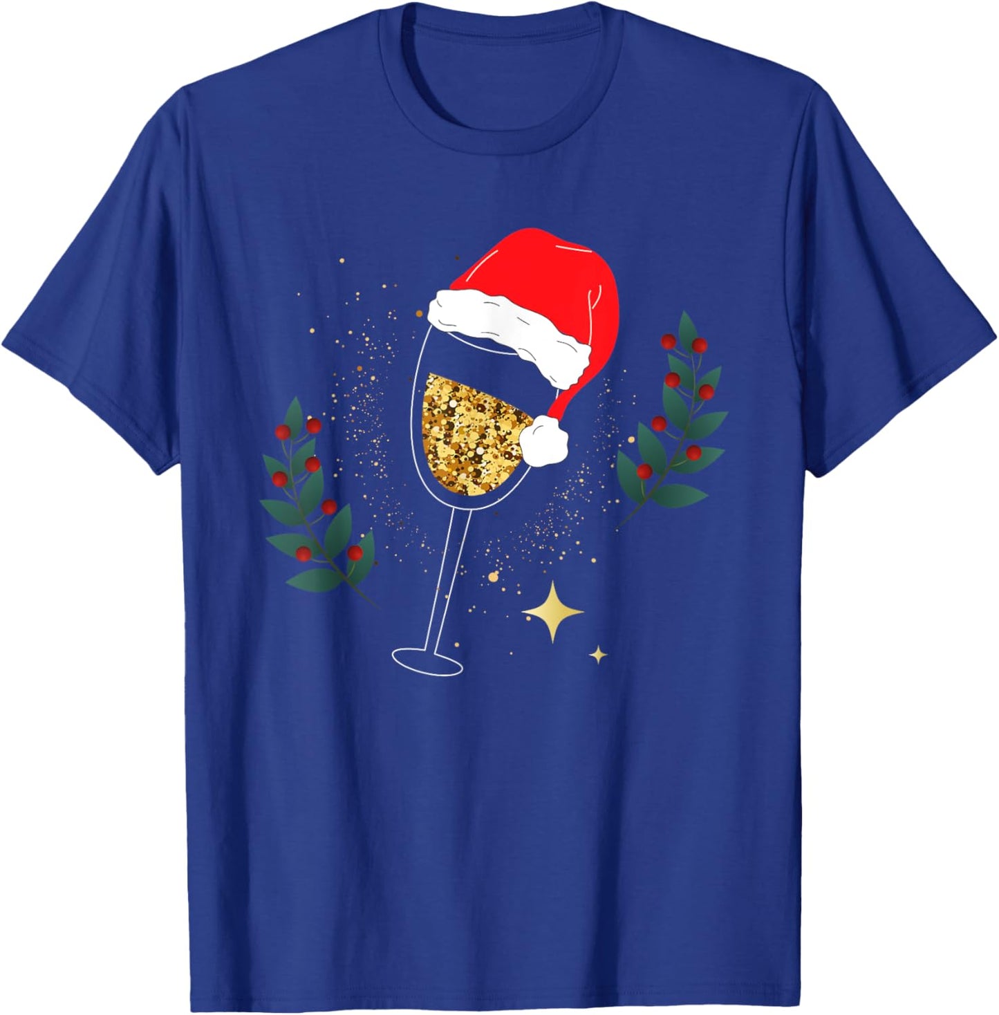 Christmas Champagne Santa Hat Glass Drink T-Shirt - T-Shirt | Royal