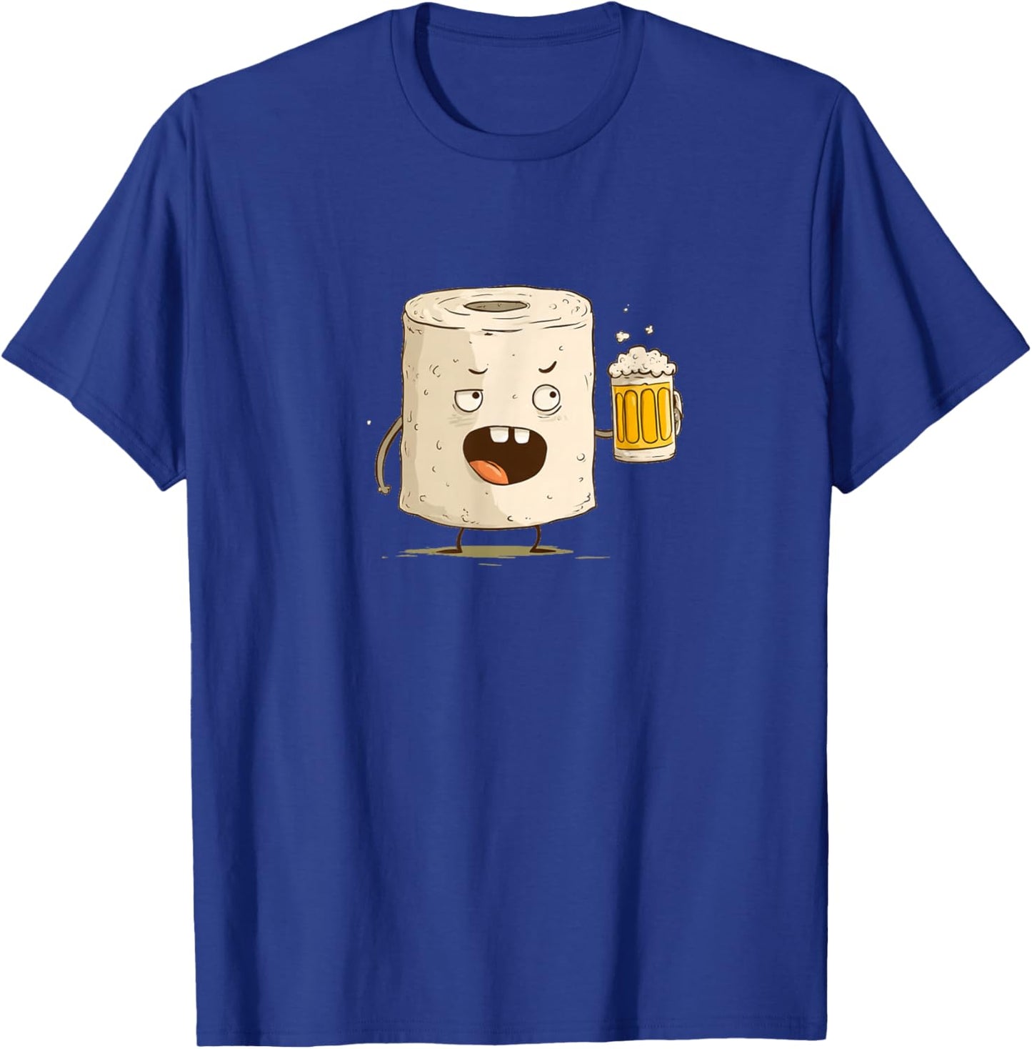Funny Toilet Paper Face Graphic with Beer T-Shirt - T-Shirt | Royal