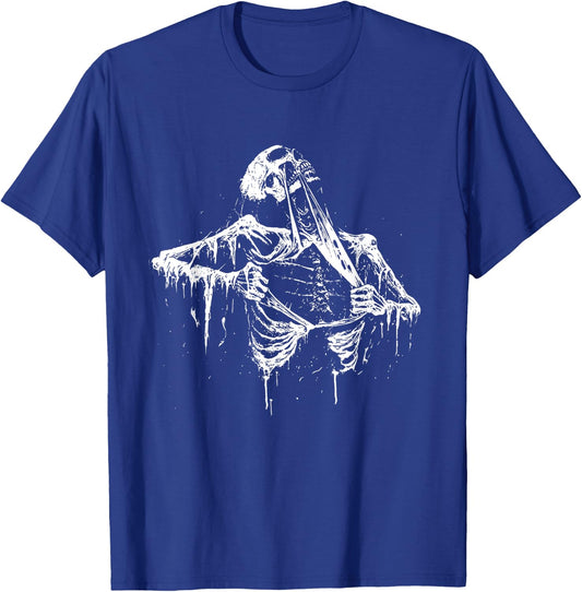Skeleton Ripping Rib Cage Vintage 90s Graphic Halloween T-Shirt - T-Shirt | Royal