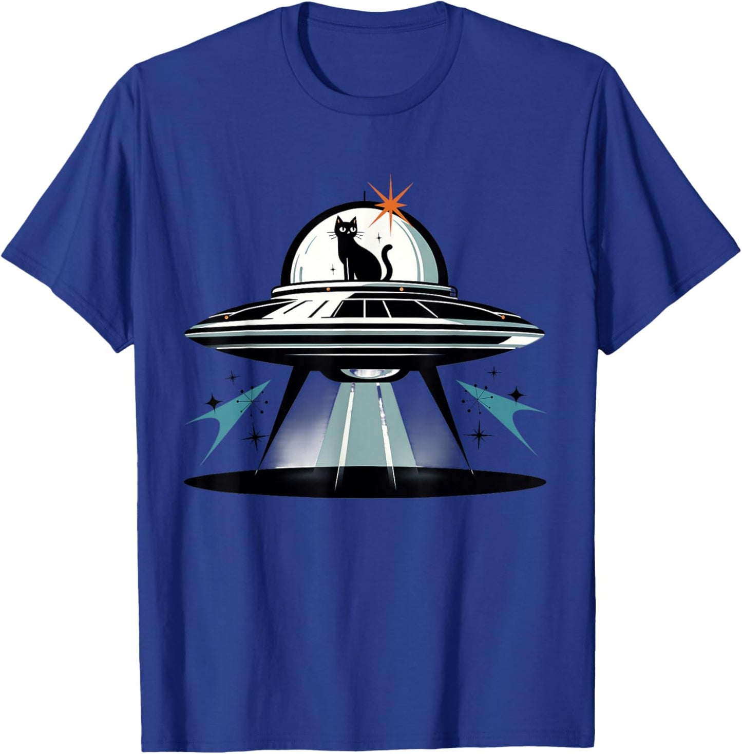 Midcentury Mid Century Cat Retro Atomic Age Space Capsule T-Shirt - T-Shirt | Royal