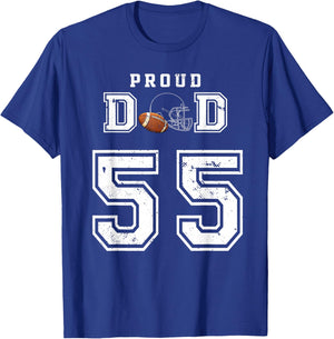 Custom Proud Football Dad Number 55 Personalized T-Shirt - T-Shirt | Royal