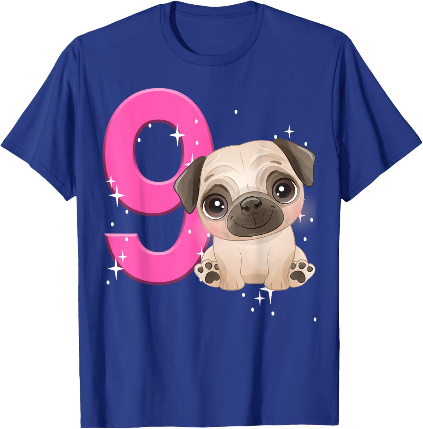 9th Birthday Girl Pug Dog Birthday Shirt Party Pug Kids Nine T-Shirt - T-Shirt | Royal