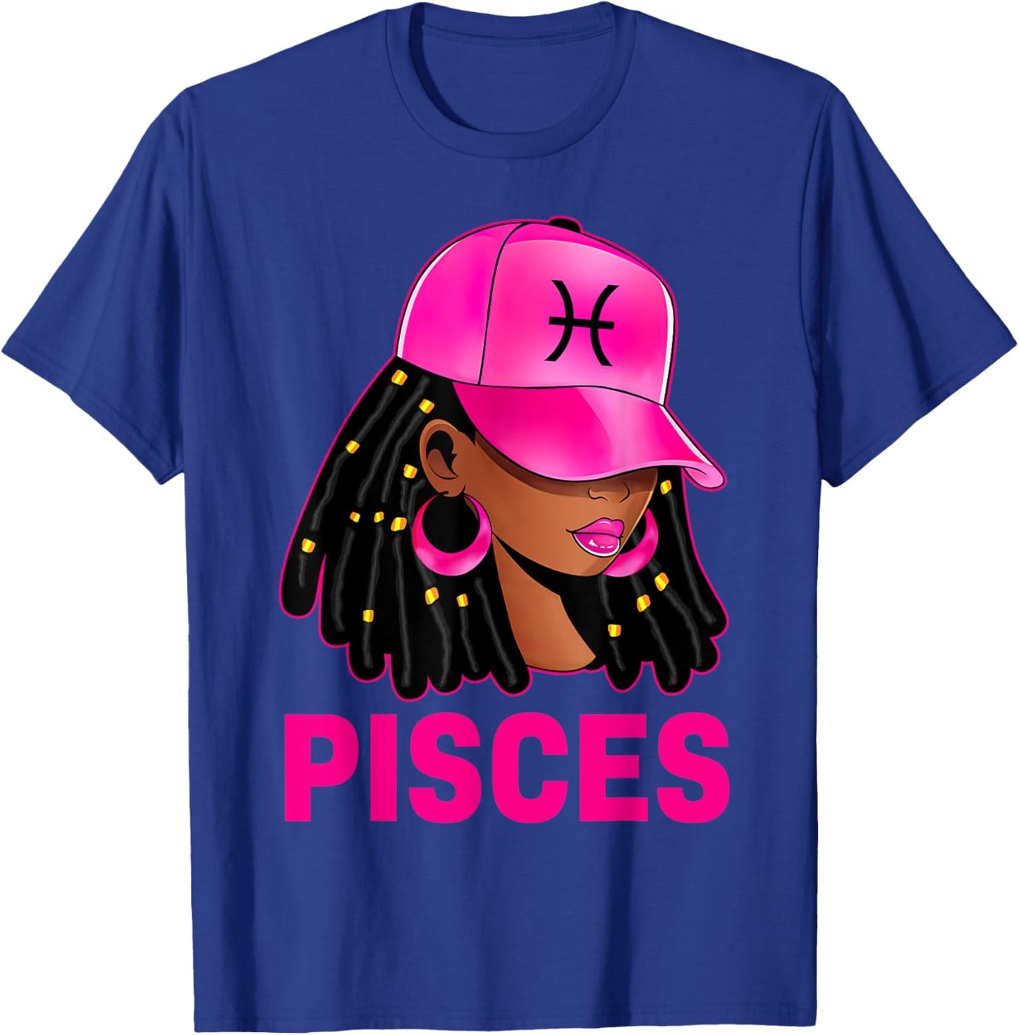 Pisces Queen Loc'd Hair Black Woman Cap Zodiac Sign T-Shirt - T-Shirt | Royal