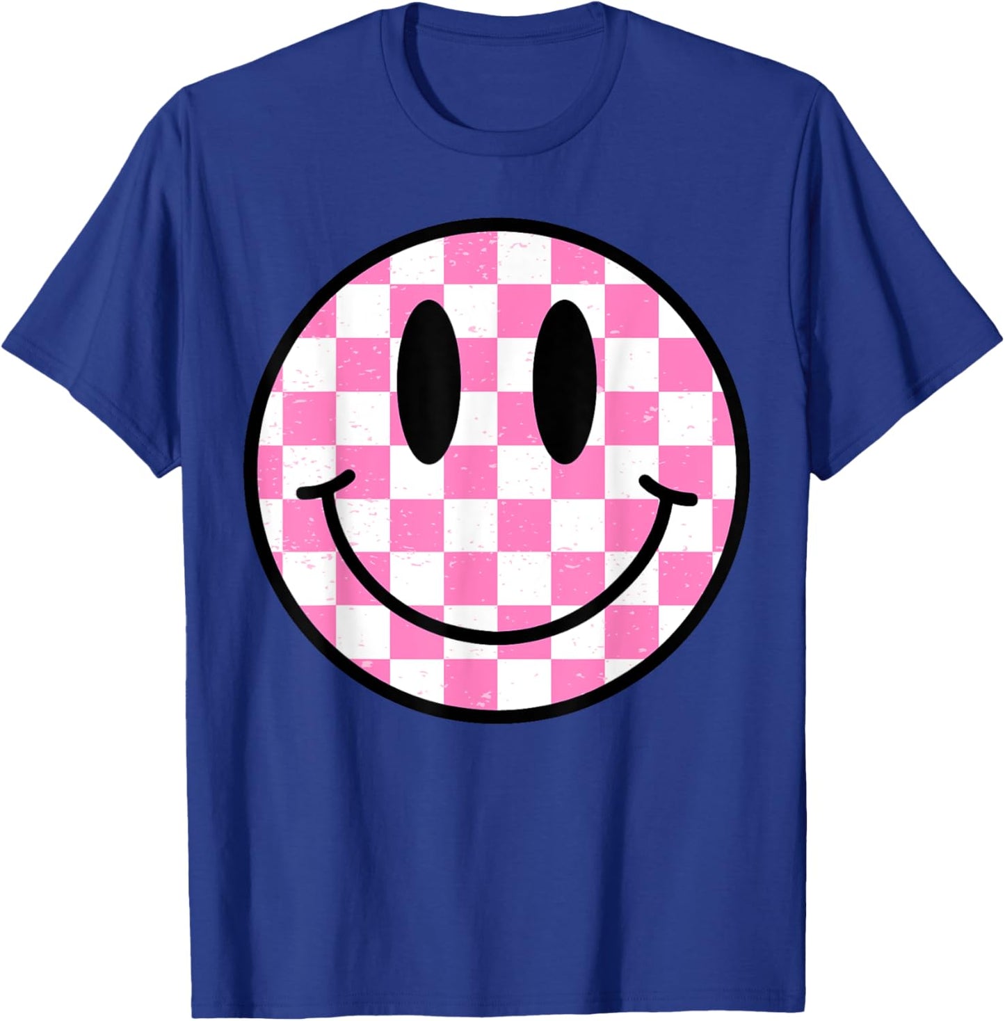Pink Happy Face Checkered Pattern Smile Face Trendy Smiling T-Shirt - T-Shirt | Royal