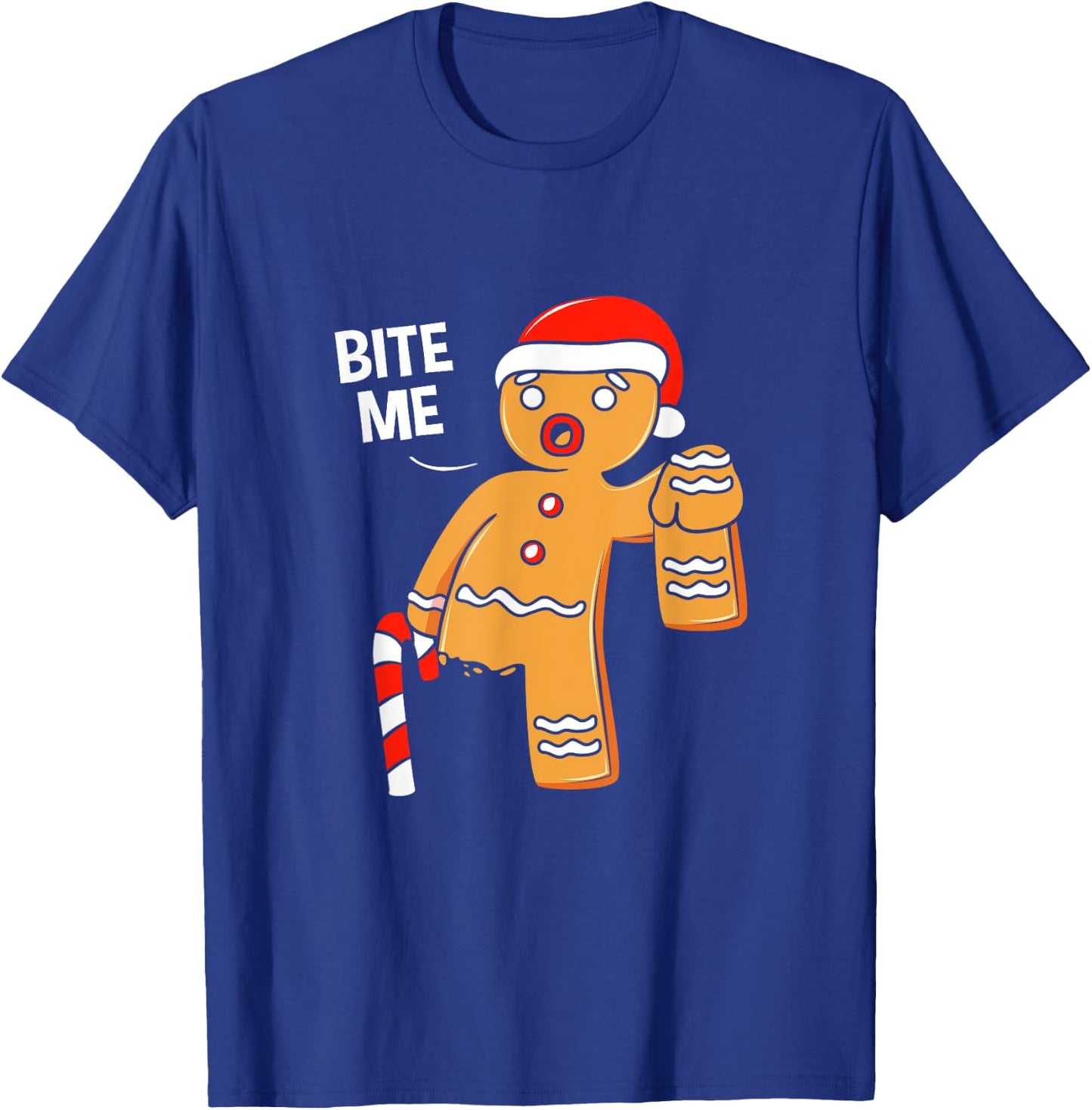 Funny Gingerbread Cookie Bite Me Christmas Candy Cane T-Shirt - T-Shirt | Royal