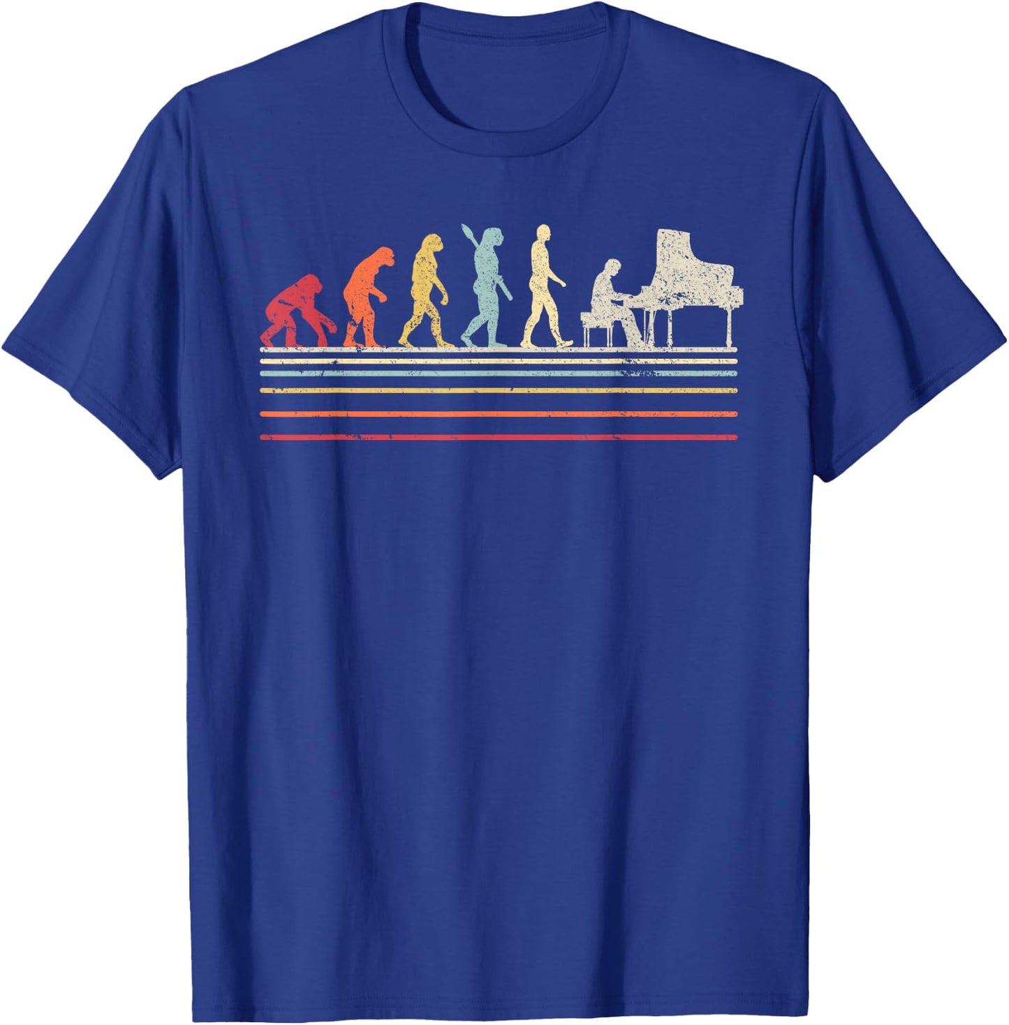 Funny Piano T Shirt. Retro Vintage Evolution Of Man Shirt T-Shirt - T-Shirt | Royal