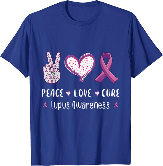 Peace Love cure lupus awareness men women kids lupus T-Shirt - T-Shirt | Royal