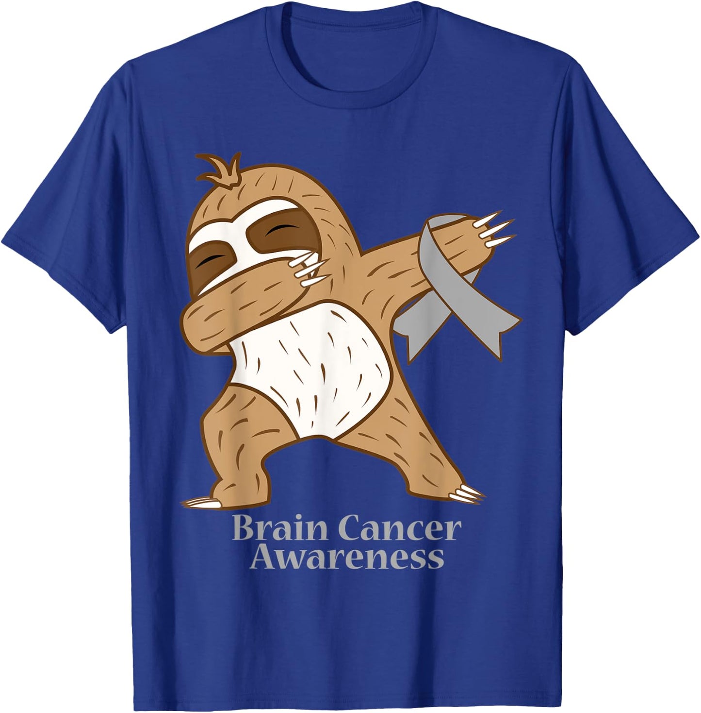 Brain Cancer Awareness Ribbon Dabbing Sloth Warrior Gift T-Shirt - T-Shirt | Royal