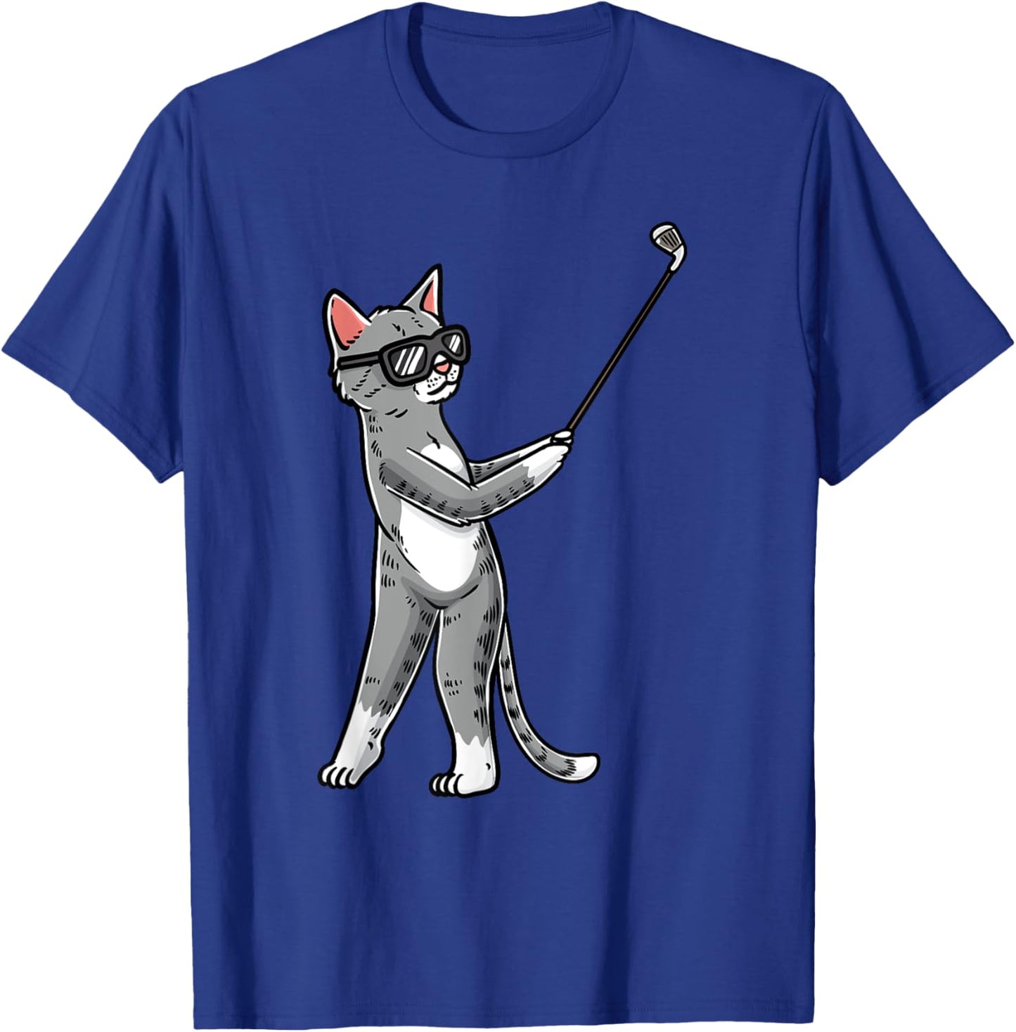 Cat With Golf Club Golfing Golfer Golf Player Men Women Girls Kids T-Shirt - T-Shirt | Royal