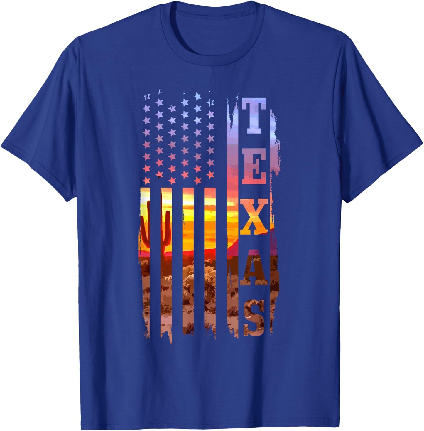 Texas American Flag Pride Landscape Cactus T-Shirt - T-Shirt | Royal