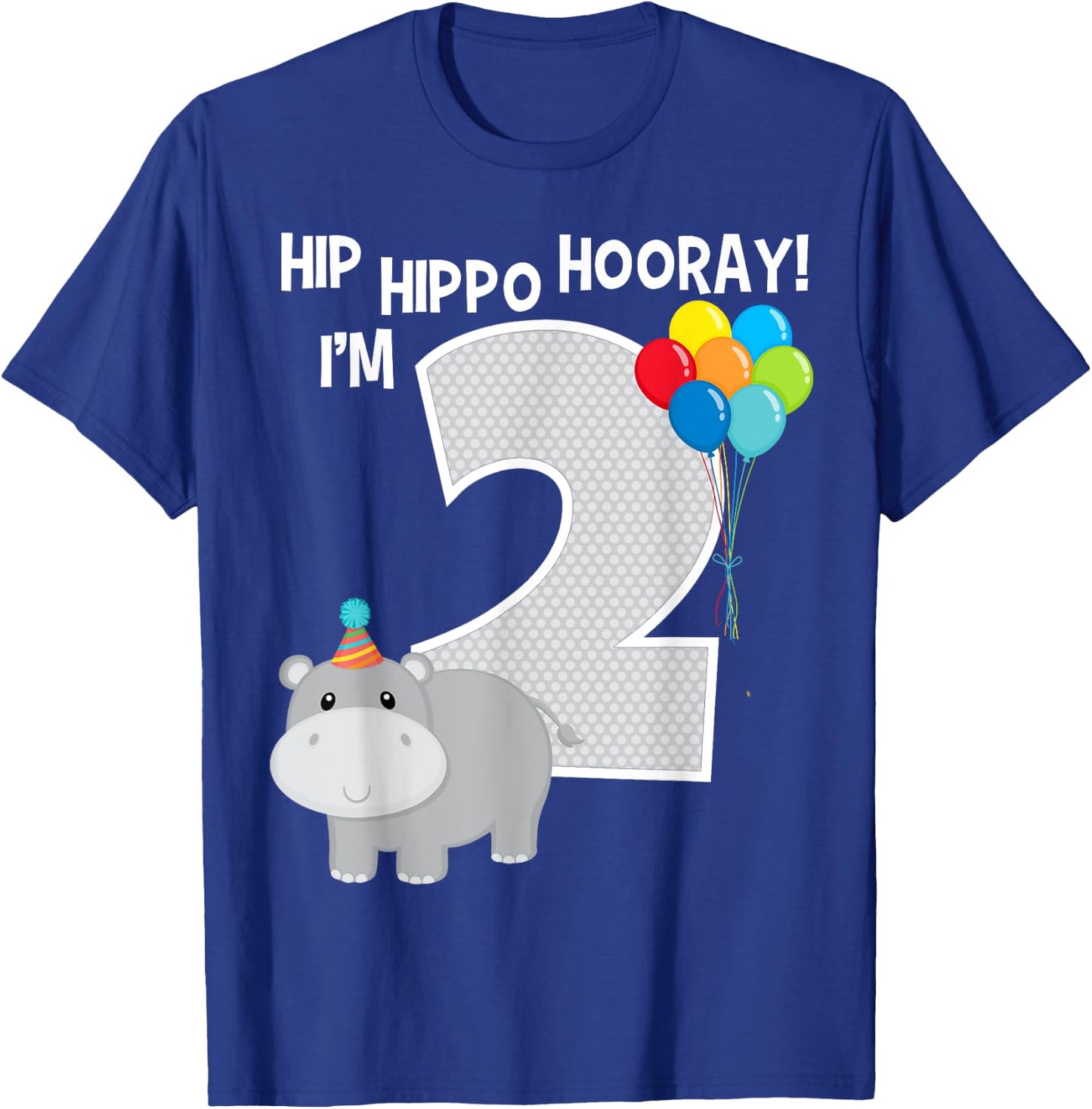 Hip Hippo Hooray I'm 2 Zoo Theme 2nd Birthday Party Kids T-Shirt - T-Shirt | Royal