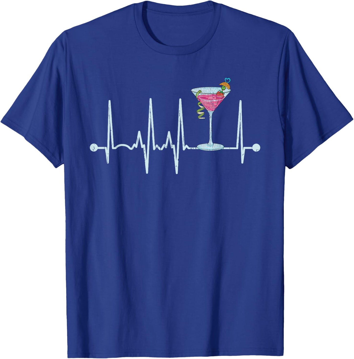 Funny Cocktail Glass Heartbeat - Cocktail Glass Happy Hour T-Shirt - T-Shirt | Royal