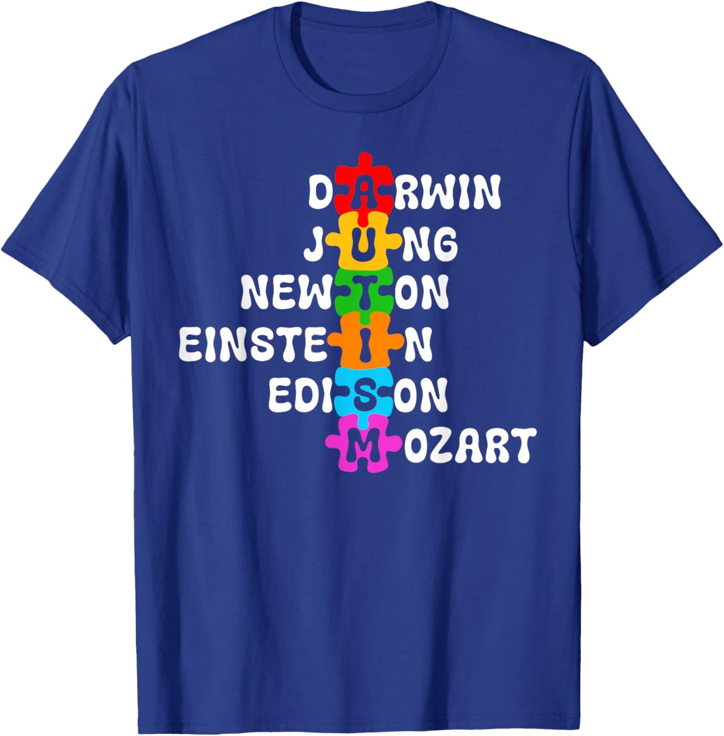 Autism Awareness Darwin Jung Newton Einstein Edison Mozart T-Shirt - T-Shirt | Royal