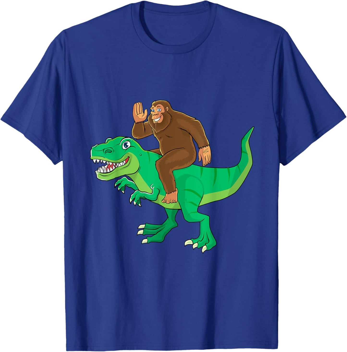 Bigfoot Riding Dinosaur T Rex Funny Men Boys Sasquatch Lover T-Shirt - T-Shirt | Royal