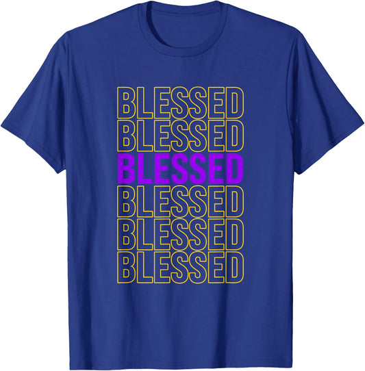 Purple and Golds Blessed-gold & Purple Color Graphic T-Shirt - T-Shirt | Royal