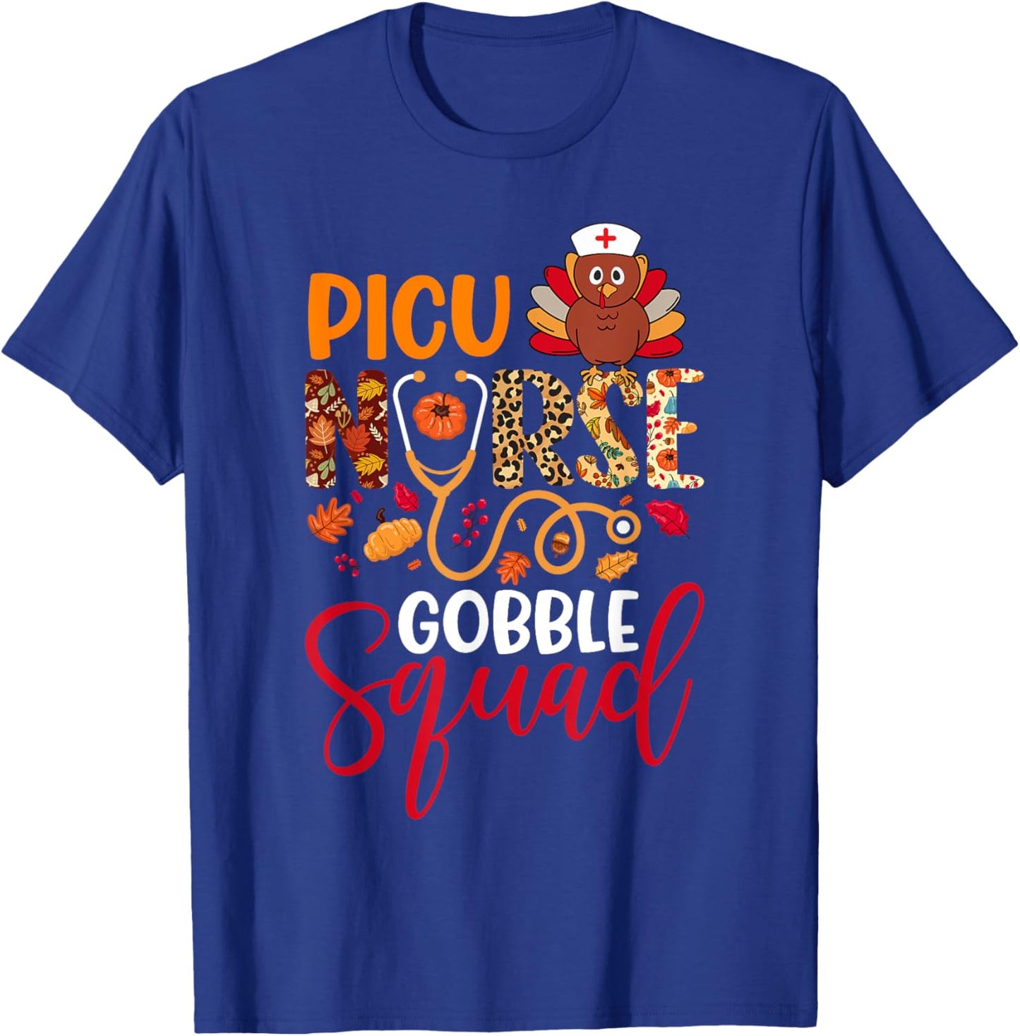 PICU Nurse Gobble Squad Thanksgiving Leopard Matching Family T-Shirt - T-Shirt | Royal