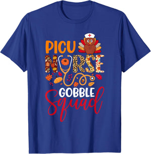 PICU Nurse Gobble Squad Thanksgiving Leopard Matching Family T-Shirt - T-Shirt | Royal