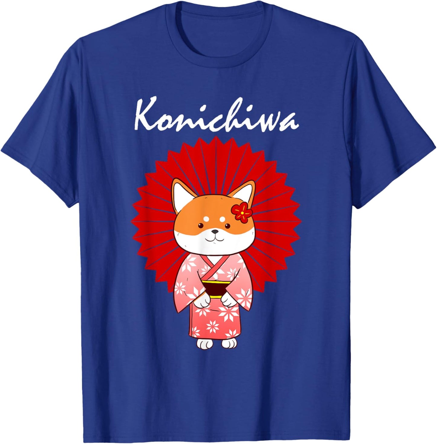 Funny Shiba Inu Uni Dog Konichiwa Kimono Flower Dress Women Girls Kids T-Shirt - T-Shirt | Royal