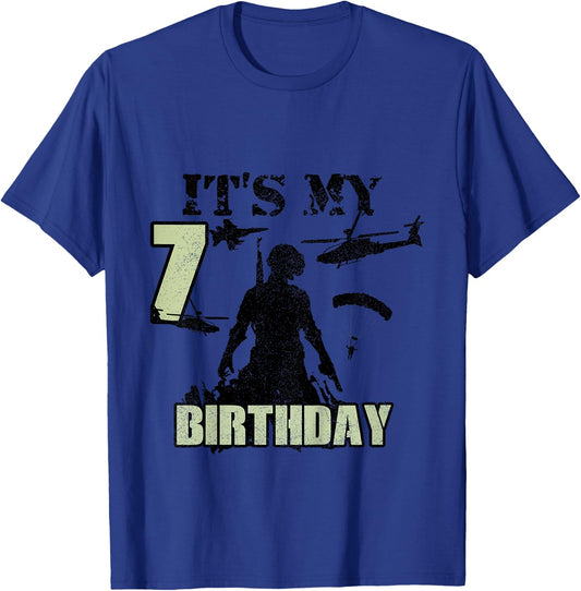 7 Year Old Call Of Theme It's My Birthday Gift Boys Girls T-Shirt - T-Shirt | Royal