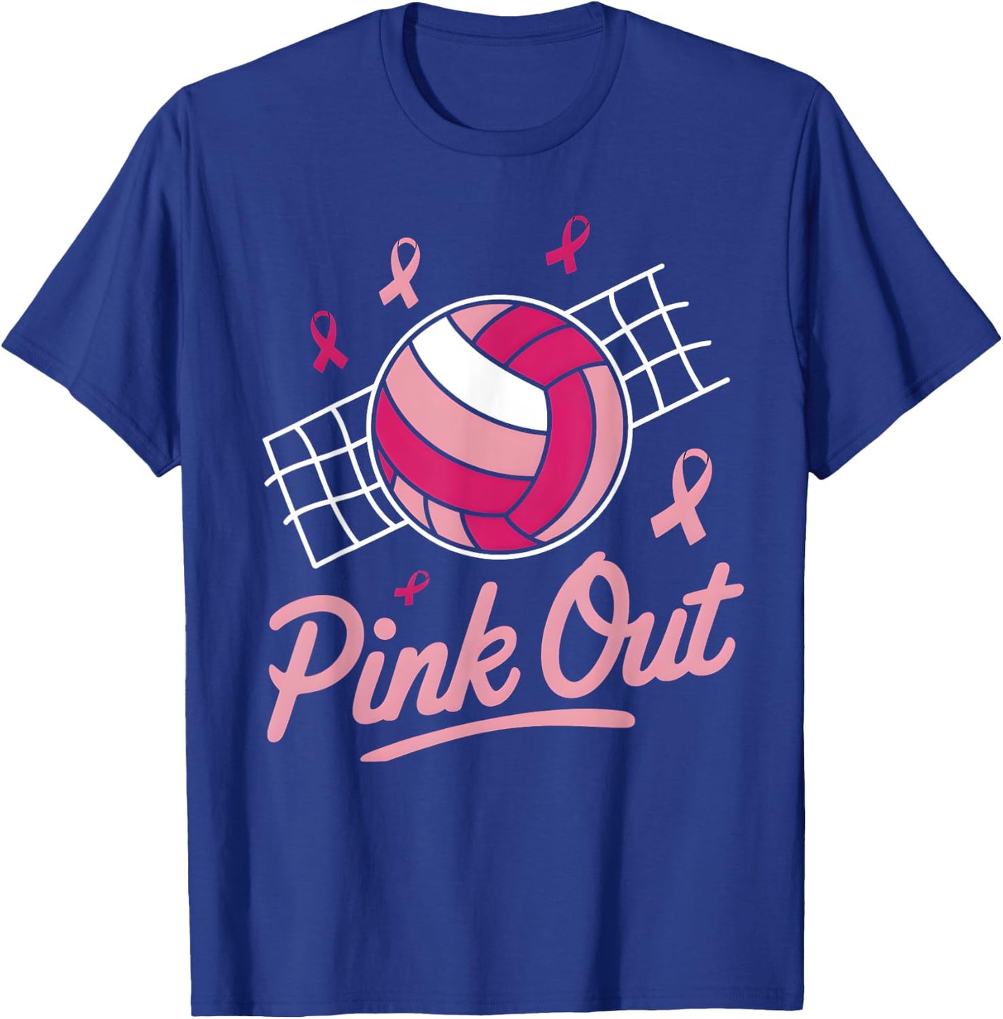 Volleyball Pink Out Breast Cancer Awareness Pink Ribbon T-Shirt - T-Shirt | Royal
