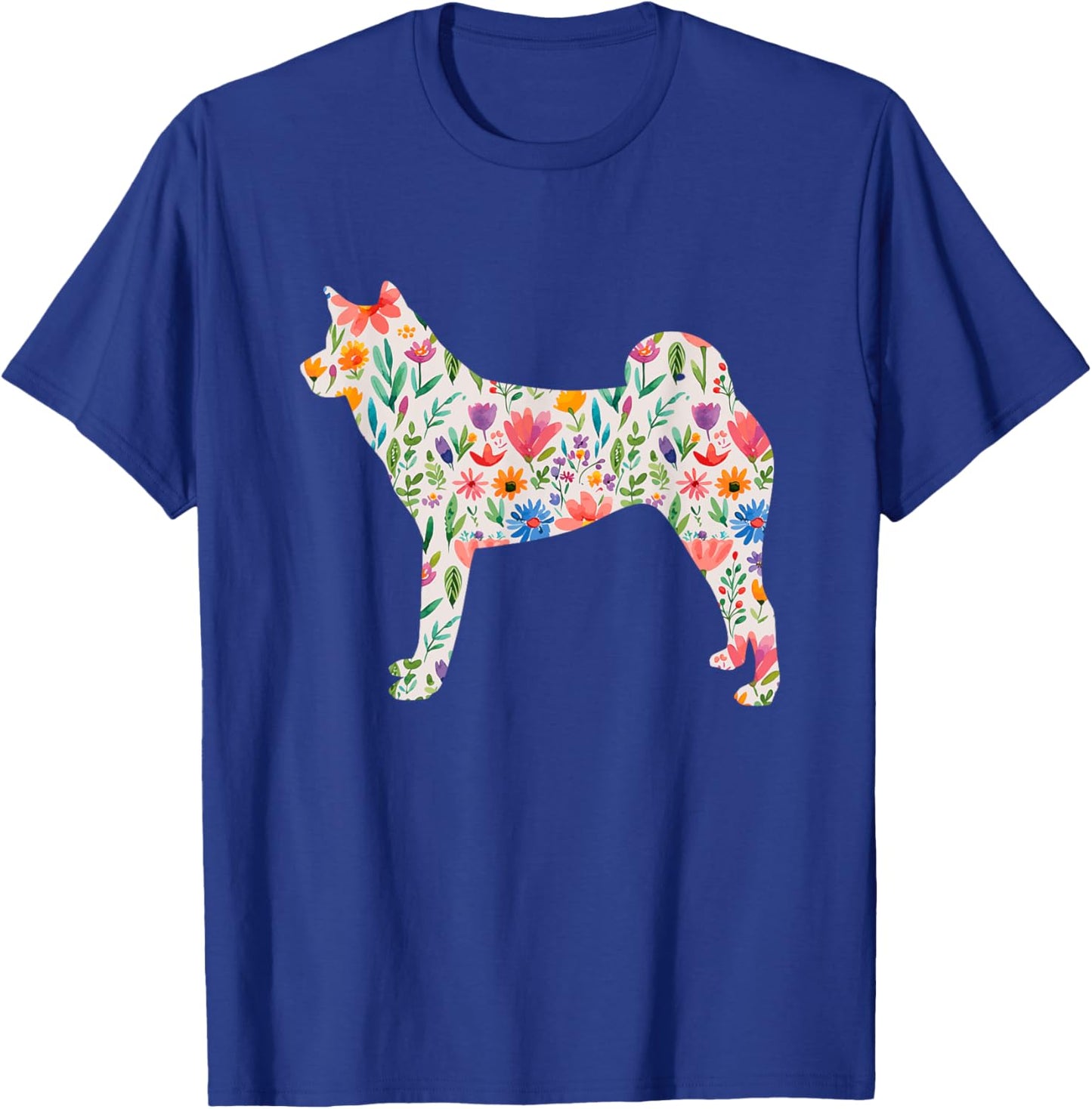 Akita watercolor flowers design T-Shirt - T-Shirt | Royal