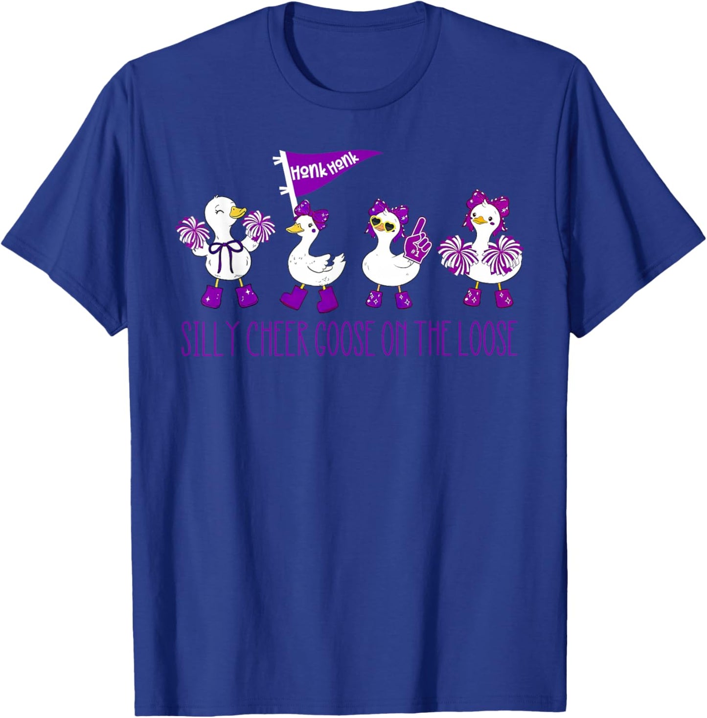 Silly Cheer Goose On The Loose Fun Cheerleader Cheerleading T-Shirt - T-Shirt | Royal