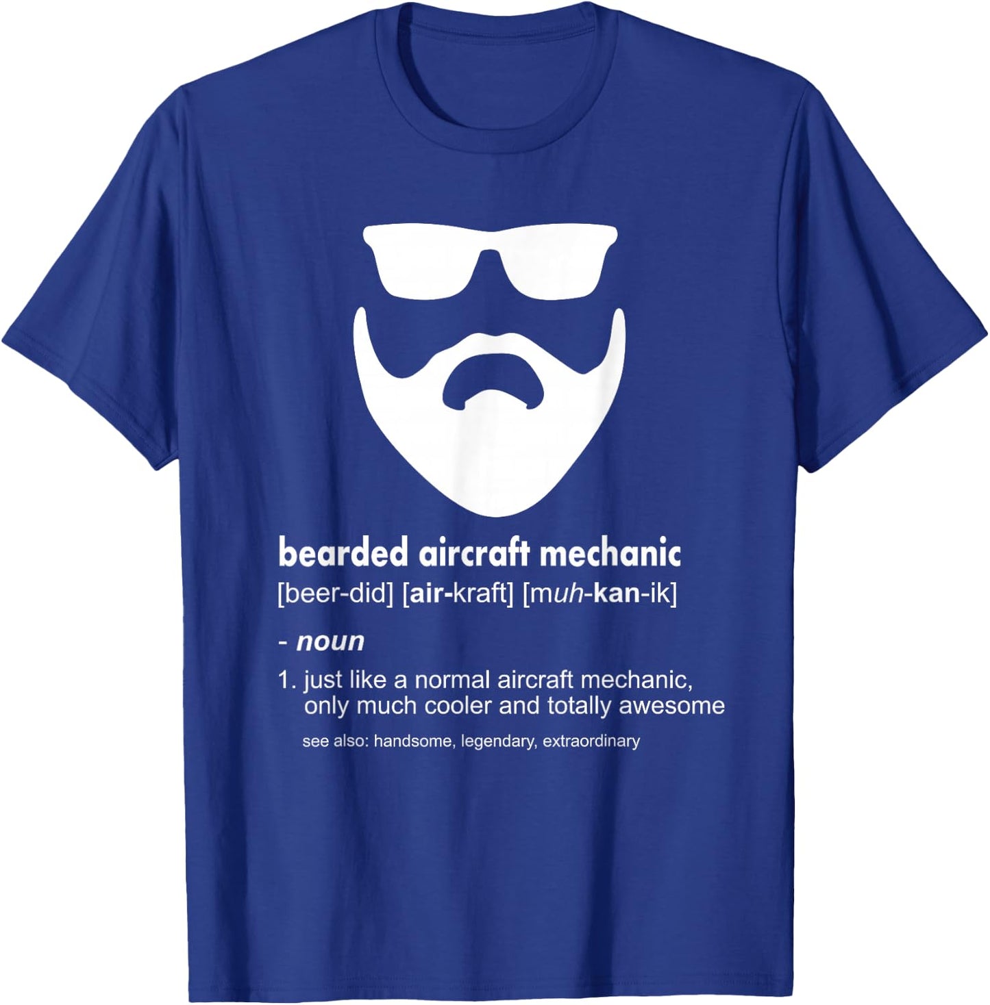Bearded Aircraft Mechanic Shirt Funny Airplane Mechanic Gift T-Shirt - T-Shirt | Royal