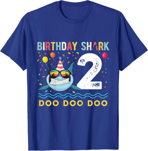 2 Year Old Birthday Boy Girl Shark Boys and Girls T-Shirt - T-Shirt | Royal