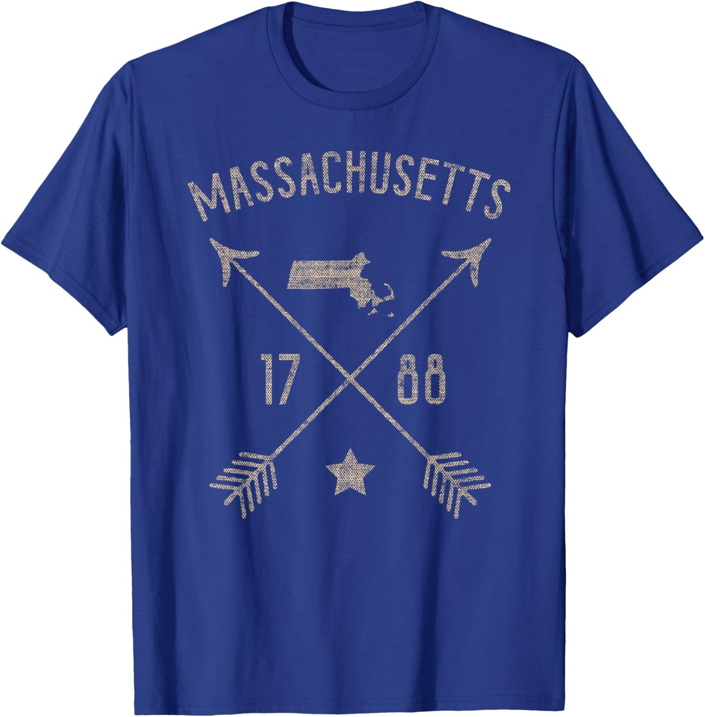 Vintage Massachusetts Distressed Home State Map Boho Arrows T-Shirt - T-Shirt | Royal