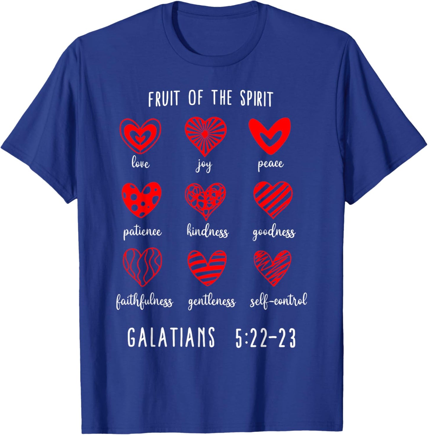 Christian Valentines Fruit Of The Spirit Bible Verse Hearts T-Shirt - T-Shirt | Royal