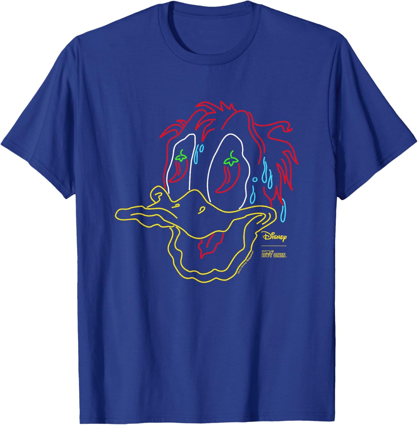 Disney Hot Ones Donald Duck Melting Face Retro Neon Outline T-Shirt - T-Shirt | Royal