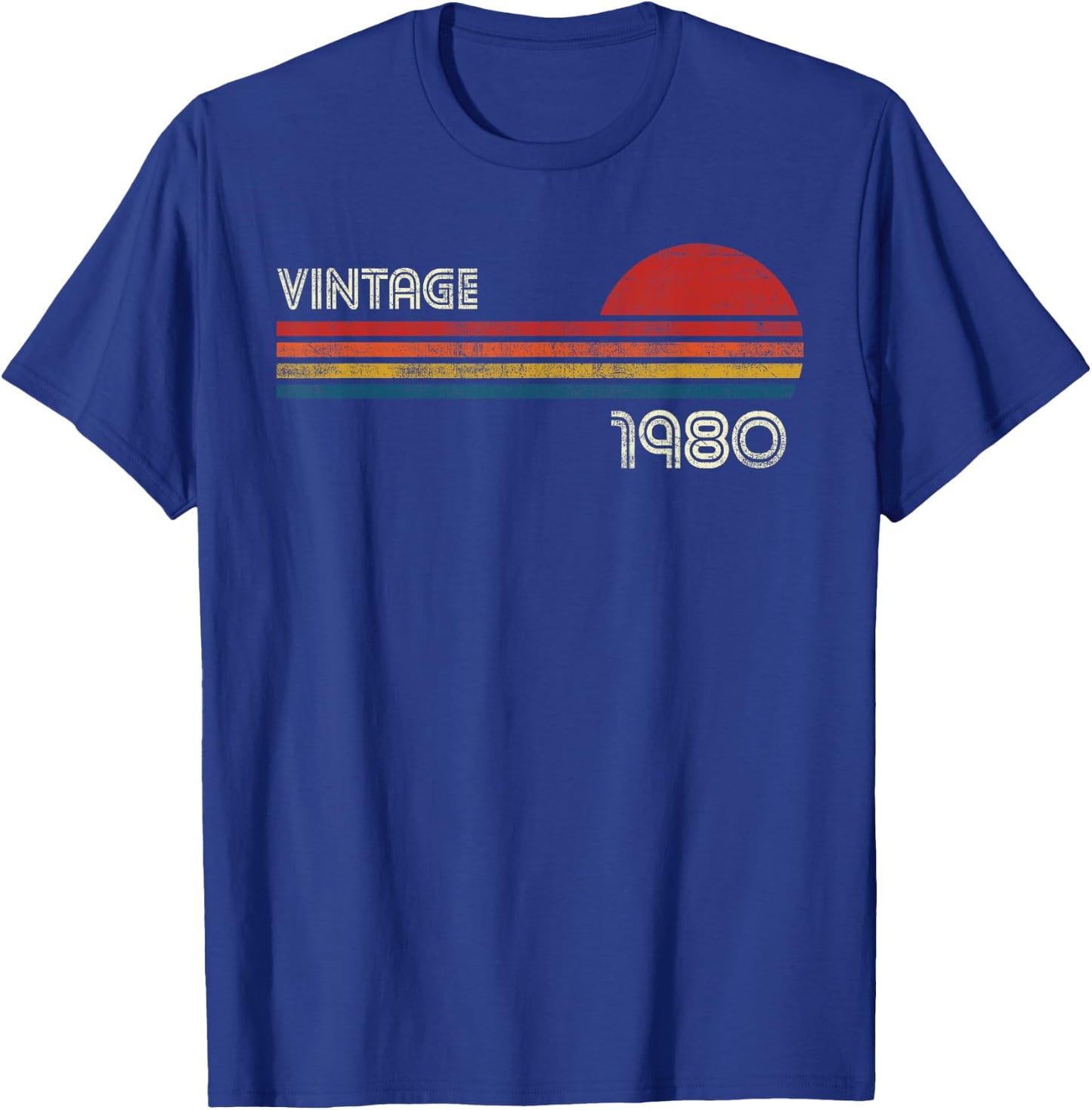 Vintage 1980 Chest Stripe Birthday T-Shirt - T-Shirt | Royal