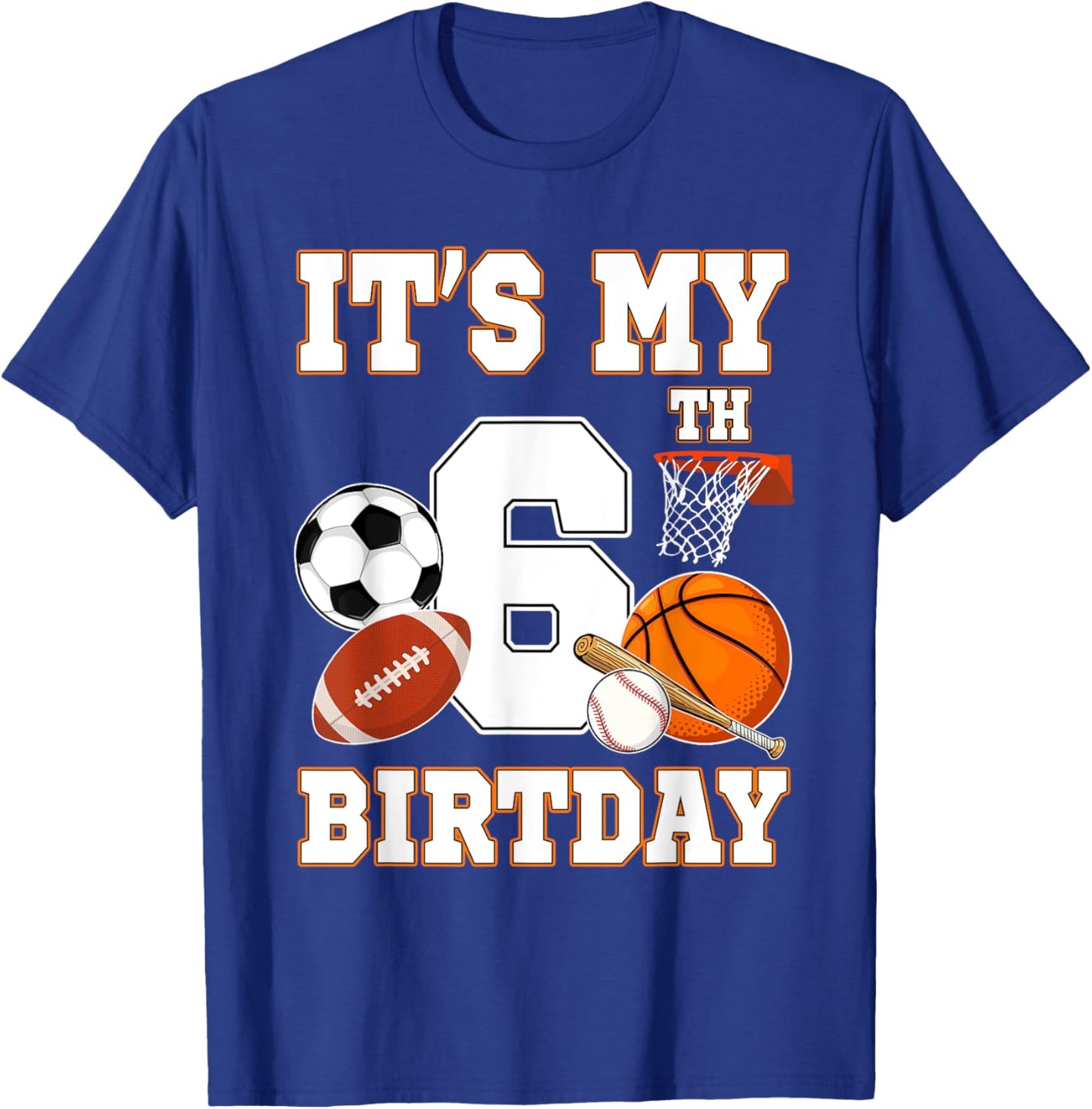 It's my 6th Birthday Sport Balls 6 Year Old Kids Party T-Shirt - T-Shirt | Royal