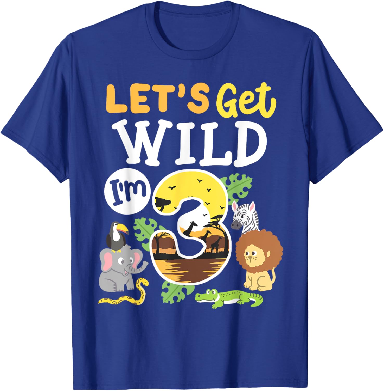 Jungle Safari Let's Get Wild 3rd Birthday Zoo 3 Year Old Kid T-Shirt - T-Shirt | Royal